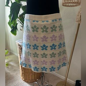 American Eagle Outfitters Floral A-Line Skirt - Cream, Blue, Purple